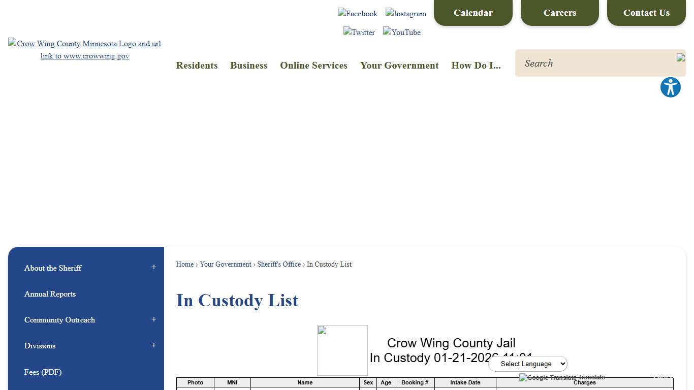 In Custody List | Crow Wing County, MN - Official Website